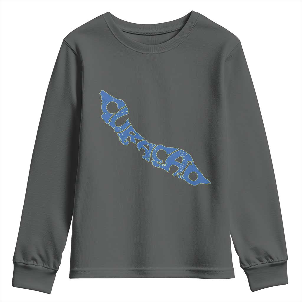 Curacao Flag Map Pride Youth Sweatshirt Proud Curacaoan Heritage Gift TS12 Dark Heather Print Your Wear