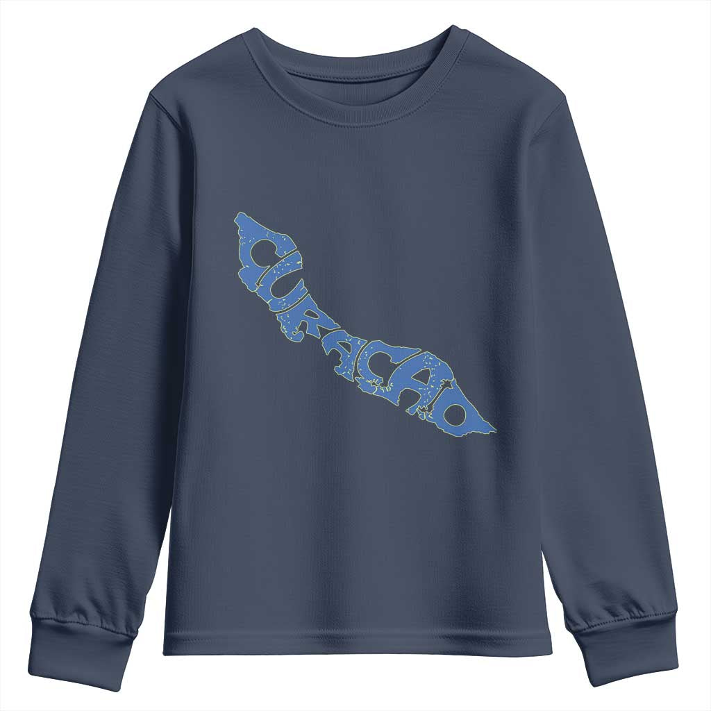 Curacao Flag Map Pride Youth Sweatshirt Proud Curacaoan Heritage Gift TS12 Navy Print Your Wear