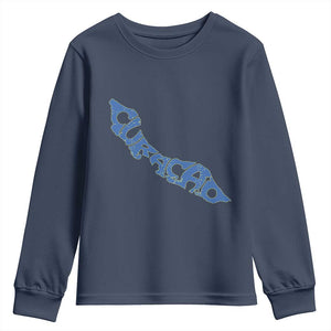 Curacao Flag Map Pride Youth Sweatshirt Proud Curacaoan Heritage Gift TS12 Navy Print Your Wear