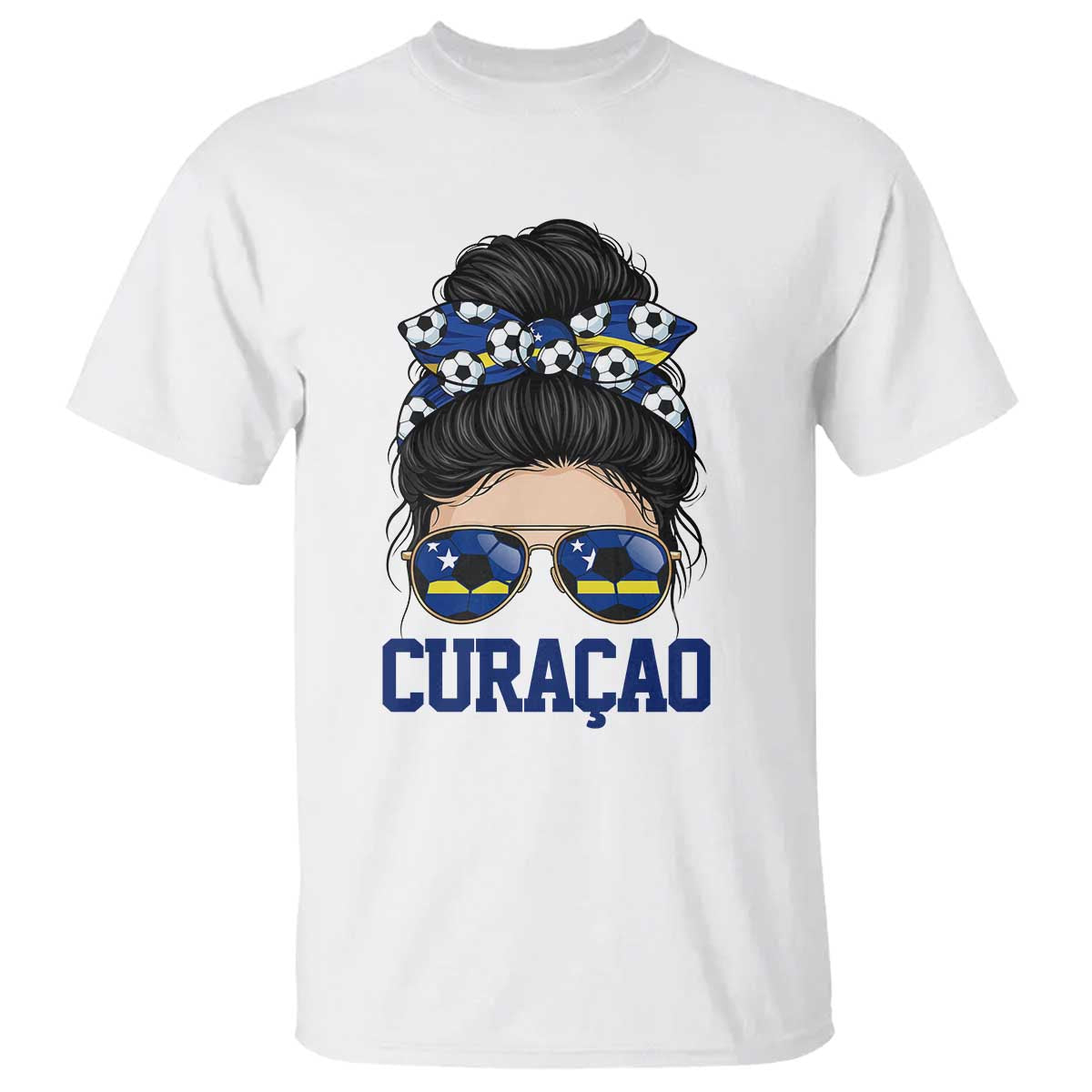 Curacao Soccer Messy Bun Girl T Shirt Proud Curacaoan Heritage Gift TS12 White Print Your Wear