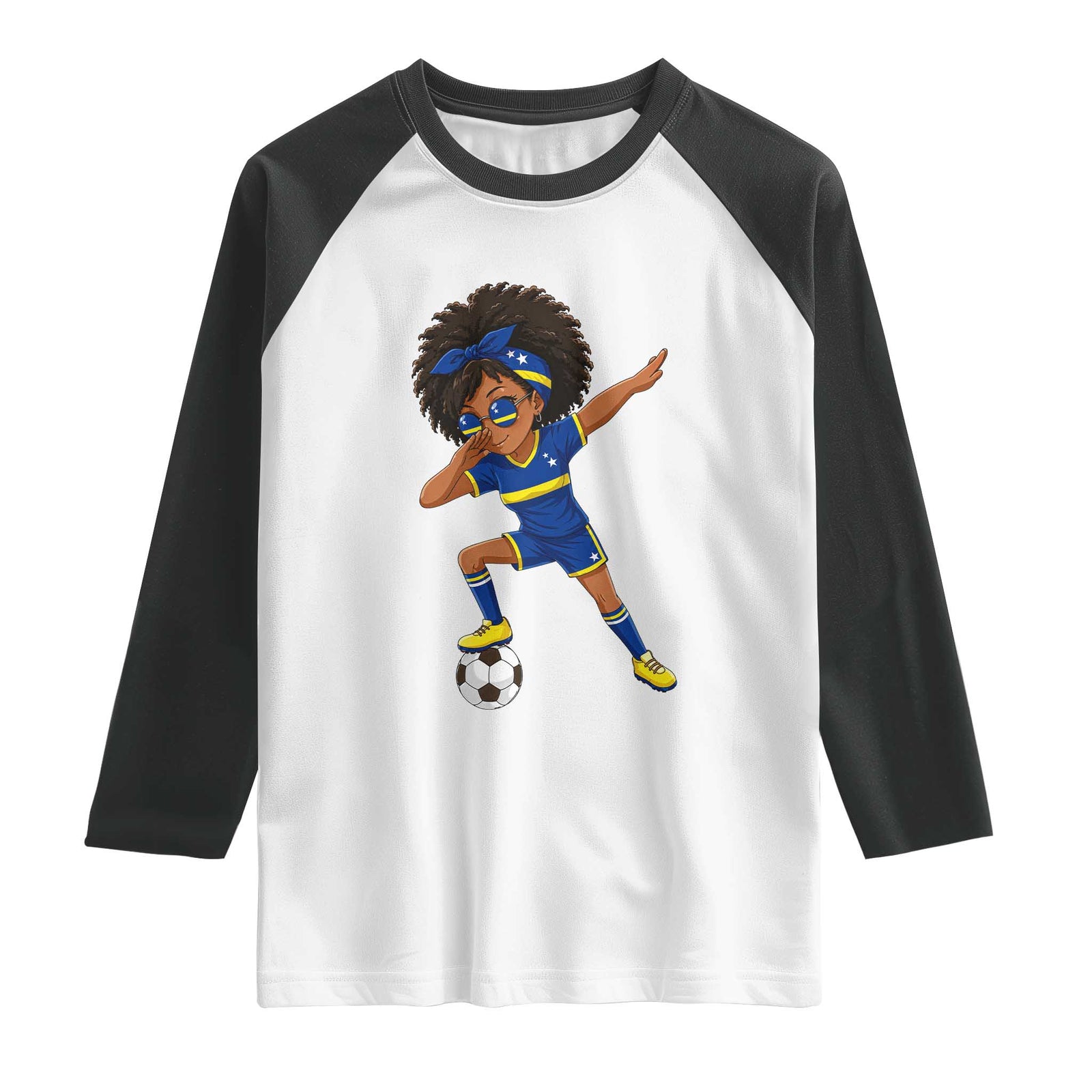 Funny Curacao Soccer Girl Raglan Shirt Dabbing Football Fan Gift TS12 White Black Print Your Wear