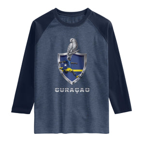 Supporting Curacao Soccer 2026 Raglan Shirt Caribbean Team Pride Gift TS12 Heather Denim Navy Print Your Wear