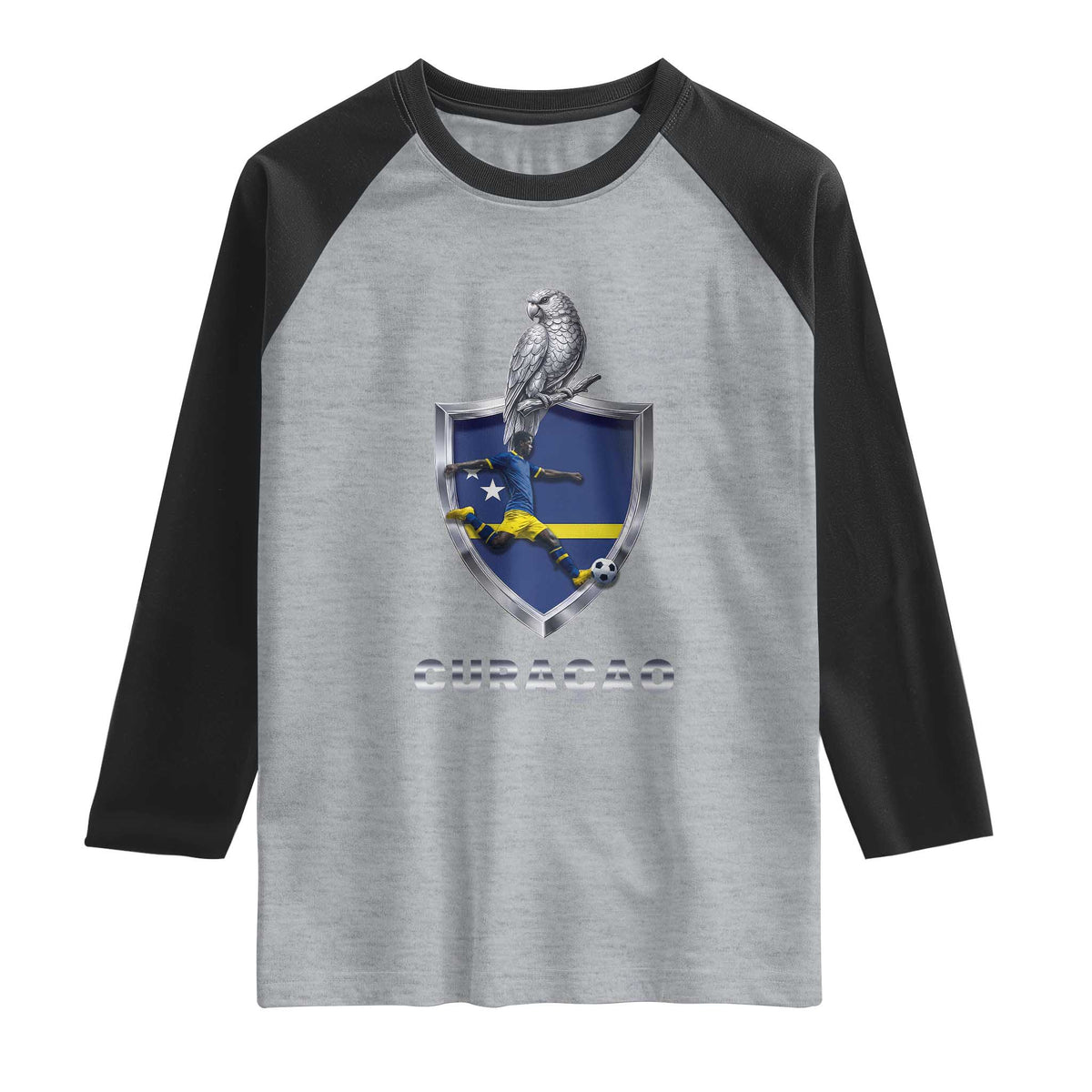 Supporting Curacao Soccer 2026 Raglan Shirt Caribbean Team Pride Gift TS12 Heather Gray Black Print Your Wear