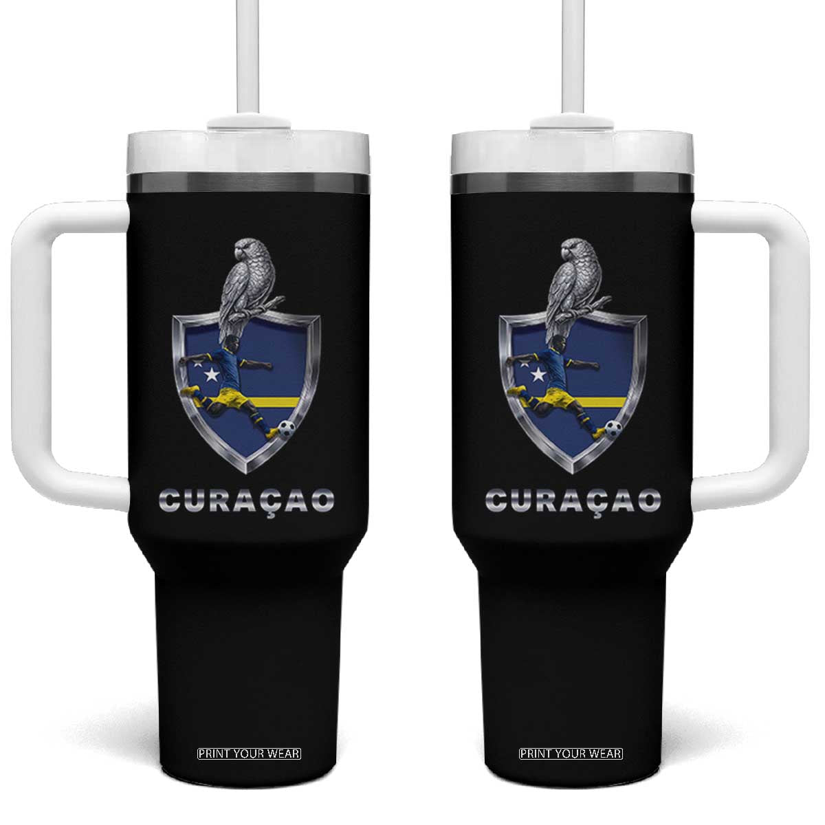 Supporting Curacao Soccer 2026 Tumbler With Handle Caribbean Team Pride Gift TS12 One Size: 40 oz Black Print Your Wear