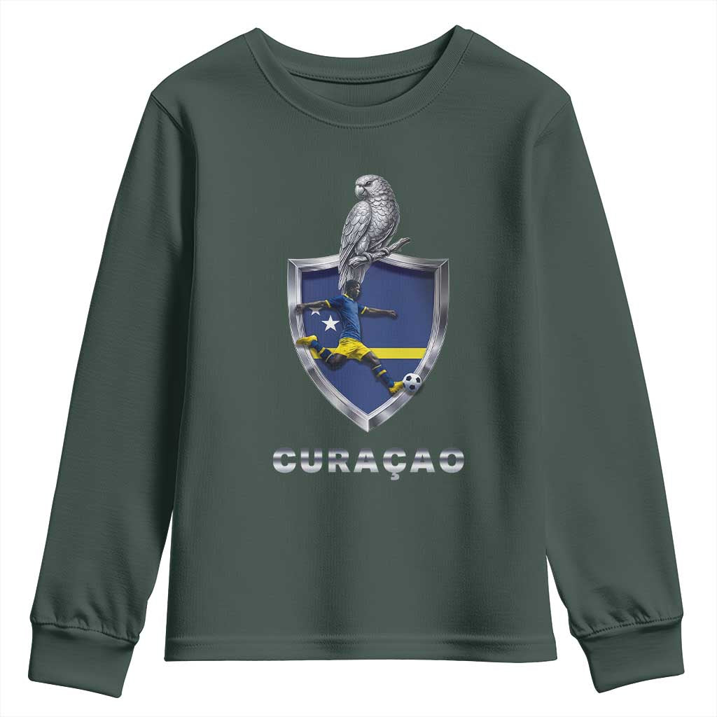 Supporting Curacao Soccer 2026 Youth Sweatshirt Caribbean Team Pride Gift TS12 Dark Forest Green Print Your Wear