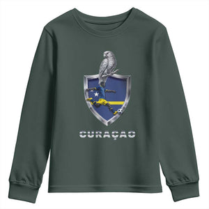 Supporting Curacao Soccer 2026 Youth Sweatshirt Caribbean Team Pride Gift TS12 Dark Forest Green Print Your Wear