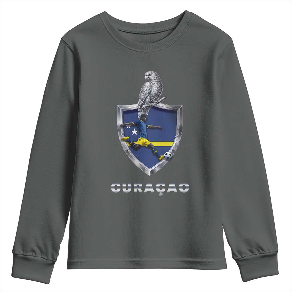 Supporting Curacao Soccer 2026 Youth Sweatshirt Caribbean Team Pride Gift TS12 Dark Heather Print Your Wear