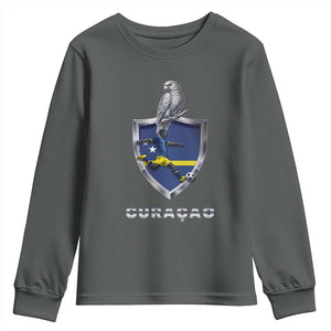 Supporting Curacao Soccer 2026 Youth Sweatshirt Caribbean Team Pride Gift TS12 Dark Heather Print Your Wear