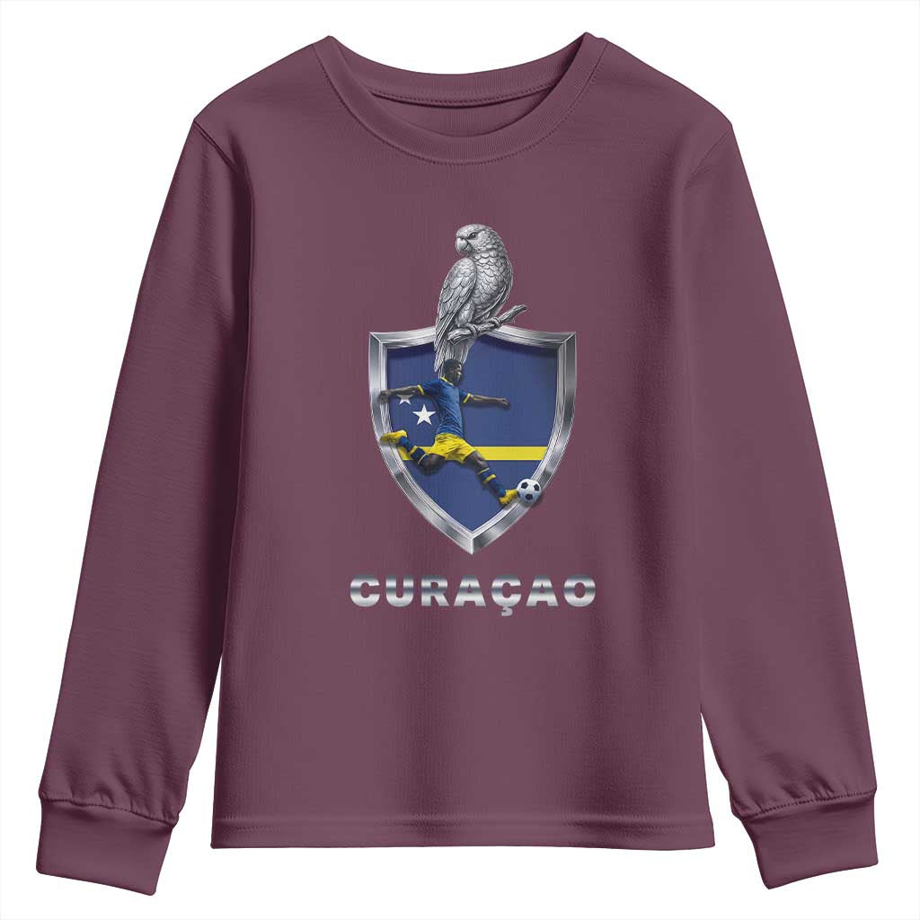 Supporting Curacao Soccer 2026 Youth Sweatshirt Caribbean Team Pride Gift TS12 Maroon Print Your Wear