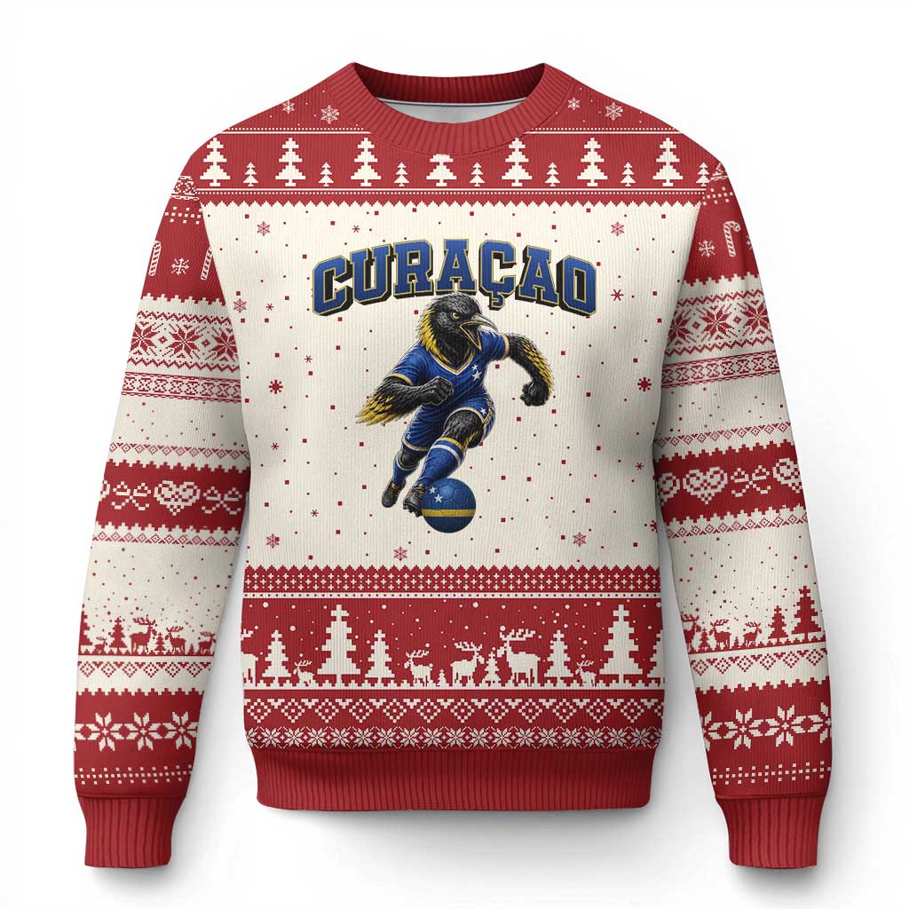 Funny Curacao Bird Soccer Lover Ugly Christmas Sweater Caribbean Island Gift TS12 Beige Red Print Your Wear