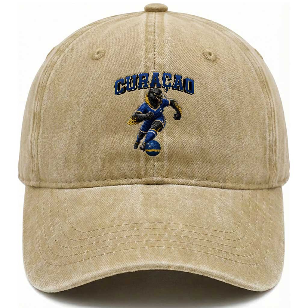 Funny Curacao Bird Soccer Lover Washed Cotton Baseball Cap Caribbean Island Gift TS12 Print Your Wear