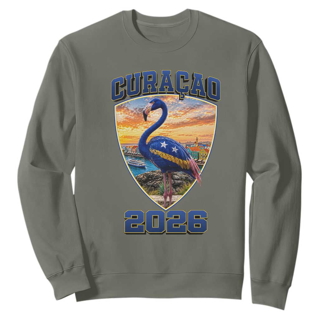 Funny Curacao Flamingo Soccer Lover Sweatshirt Caribbean Island Gift TS12 Military Green Print Your Wear