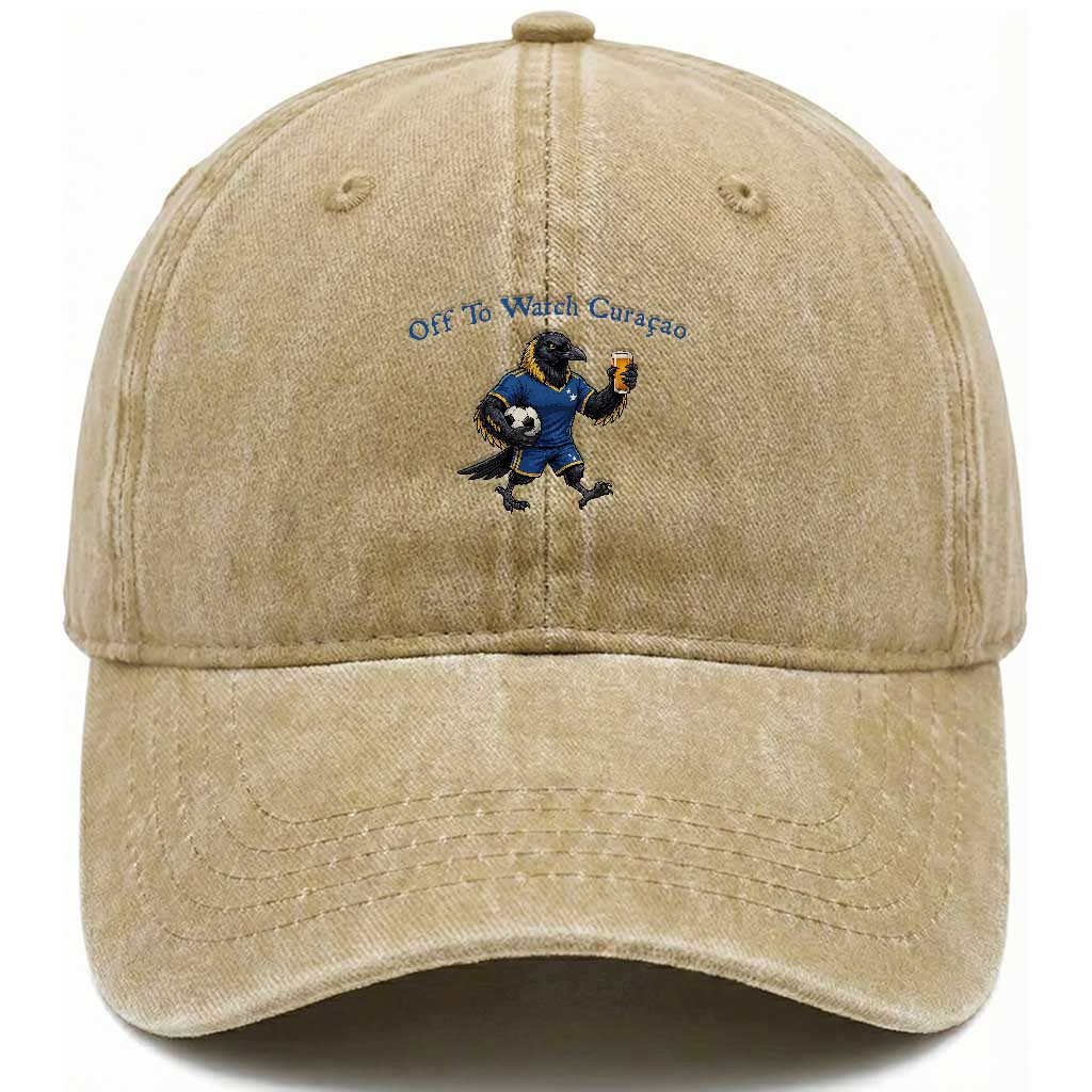 Funny Curacao Bird Soccer Fan Gift Washed Cotton Baseball Cap Off To Watch Curaçao TS12 Print Your Wear