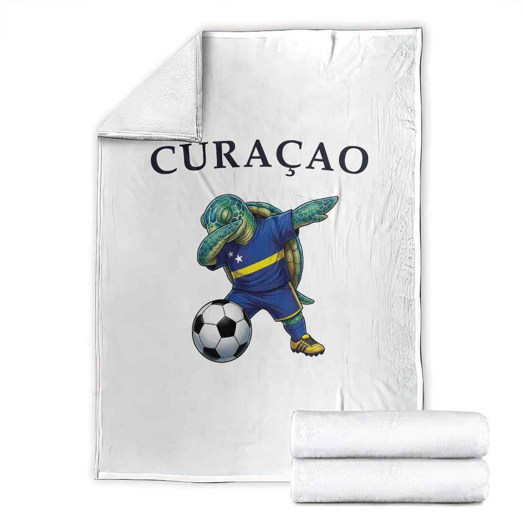 Funny Dabbing Sea Turtle Curaçao Soccer Fan Throw Blanket Caribbean Pride Graphic TS12 White Print Your Wear
