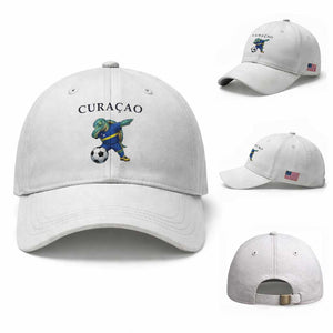 Funny Dabbing Sea Turtle Curaçao Soccer Fan Baseball Cap Caribbean Pride Graphic TS12 Baseball Cap Universal Fit White Print Your Wear