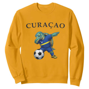 Funny Dabbing Sea Turtle Curaçao Soccer Fan Sweatshirt Caribbean Pride Graphic TS12 Gold Print Your Wear