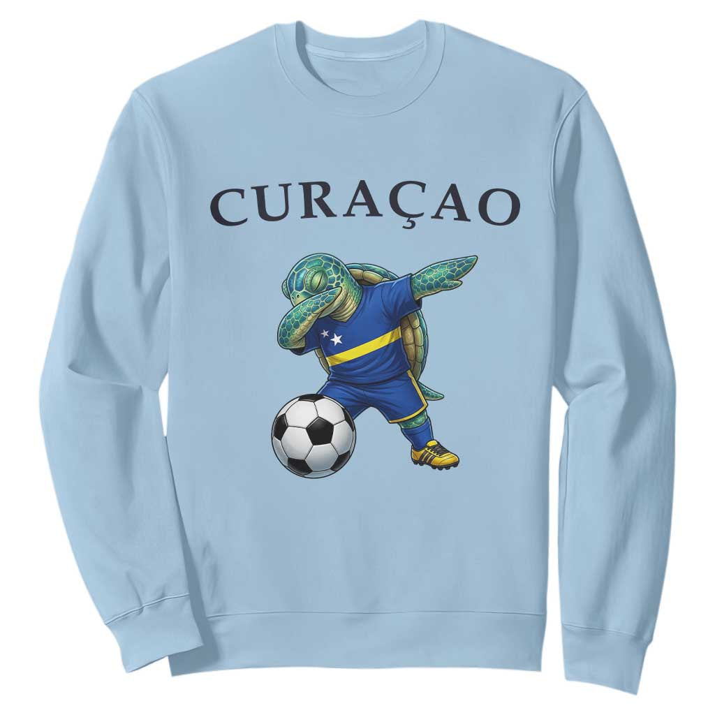 Funny Dabbing Sea Turtle Curaçao Soccer Fan Sweatshirt Caribbean Pride Graphic TS12 Light Blue Print Your Wear
