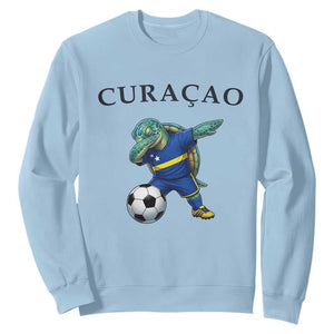 Funny Dabbing Sea Turtle Curaçao Soccer Fan Sweatshirt Caribbean Pride Graphic TS12 Light Blue Print Your Wear