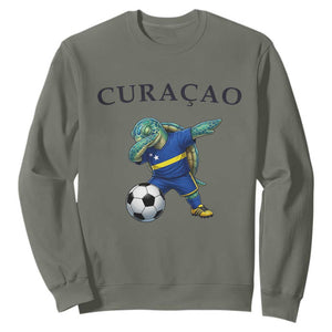 Funny Dabbing Sea Turtle Curaçao Soccer Fan Sweatshirt Caribbean Pride Graphic TS12 Military Green Print Your Wear