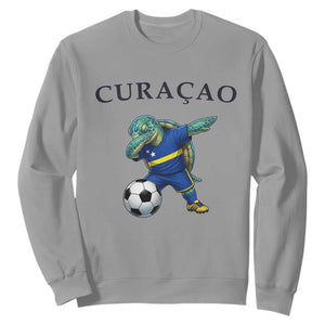 Funny Dabbing Sea Turtle Curaçao Soccer Fan Sweatshirt Caribbean Pride Graphic TS12 Sport Gray Print Your Wear