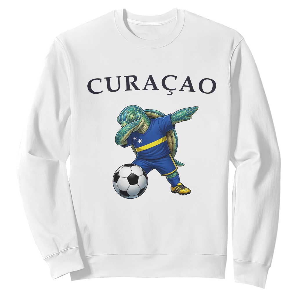 Funny Dabbing Sea Turtle Curaçao Soccer Fan Sweatshirt Caribbean Pride Graphic TS12 White Print Your Wear