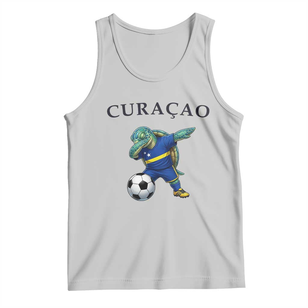 Funny Dabbing Sea Turtle Curaçao Soccer Fan Tank Top Caribbean Pride Graphic TS12 Ash Print Your Wear