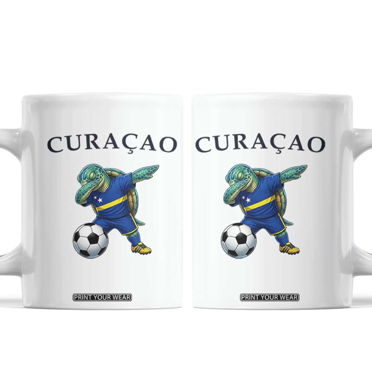 Funny Dabbing Sea Turtle Curaçao Soccer Fan Coffee Mug Caribbean Pride Graphic TS12 White Print Your Wear