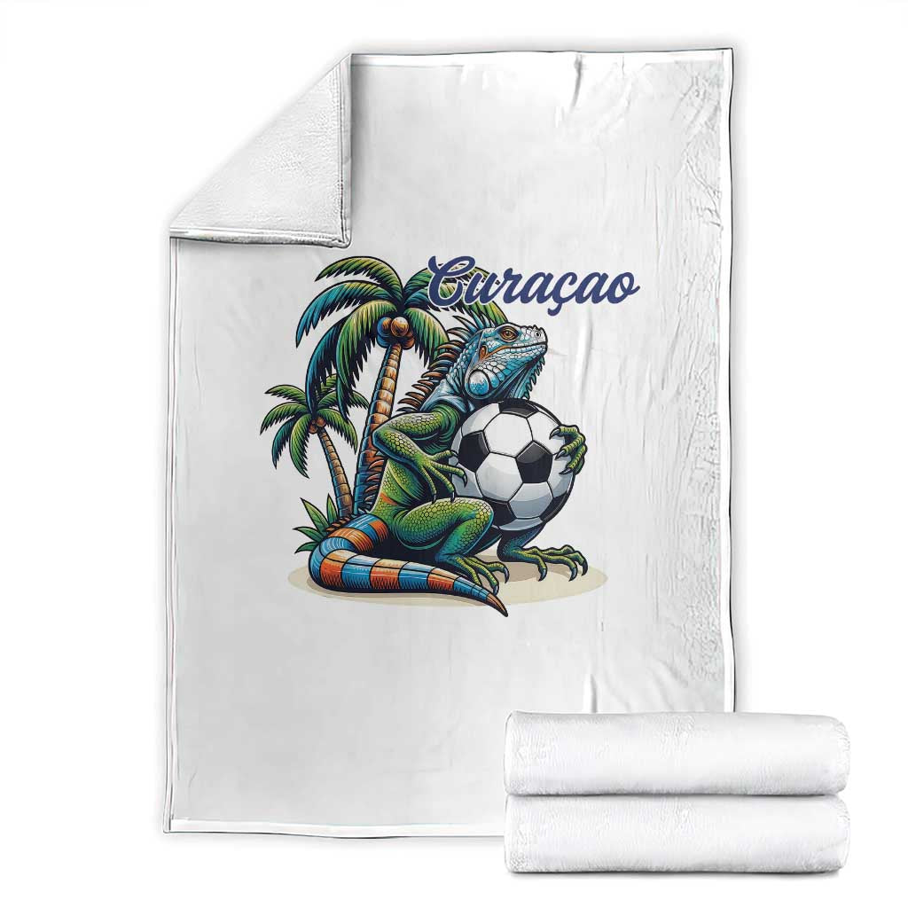 Funny Curaçao Iguana Soccer Fan Throw Blanket Caribbean Pride Football Graphic TS12 White Print Your Wear