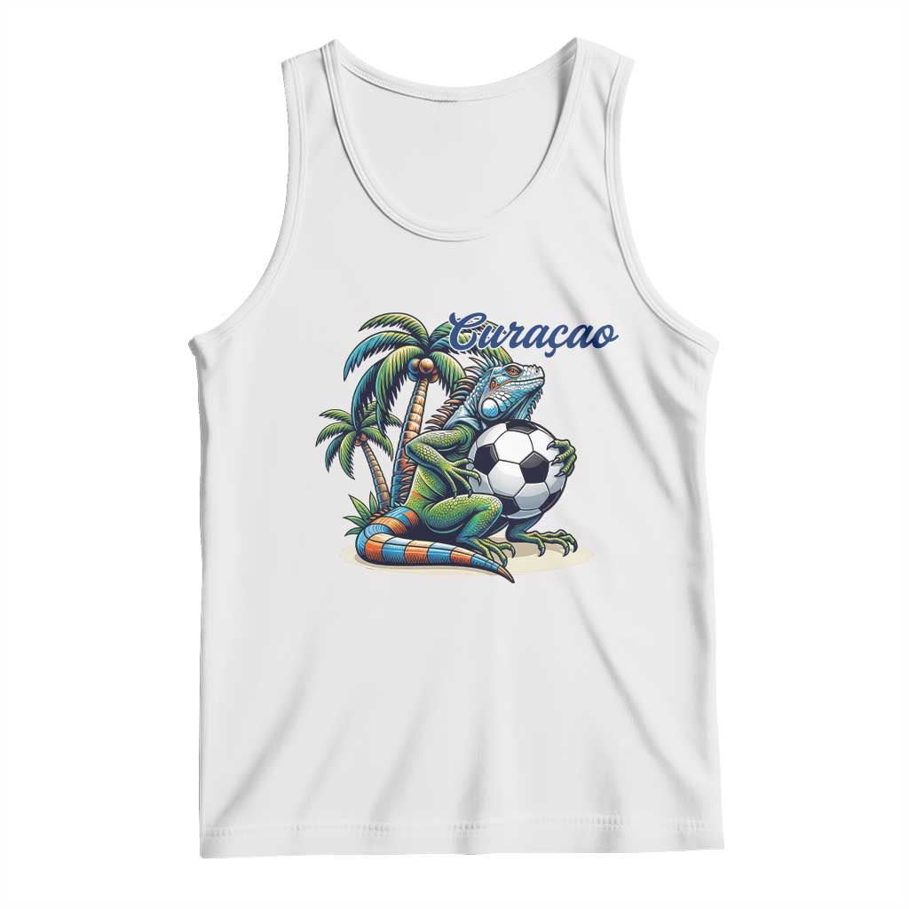 Funny Curaçao Iguana Soccer Fan Tank Top Caribbean Pride Football Graphic TS12 White Print Your Wear