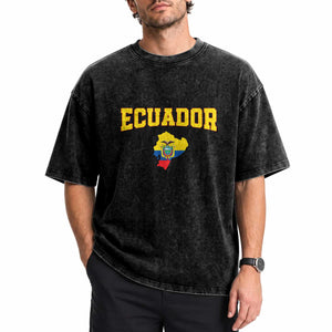 Proud Ecuadorian Map Washed Cotton T-Shirt Ecuador Roots Heritage Pride