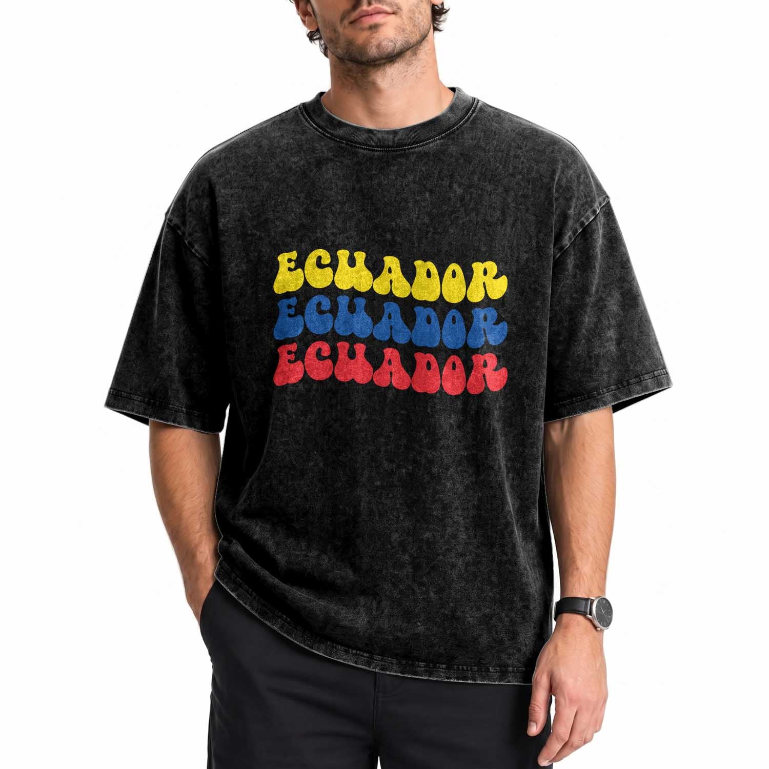 Retro Groovy Ecuador Washed Cotton T-Shirt Proud Ecuadorian Heritage