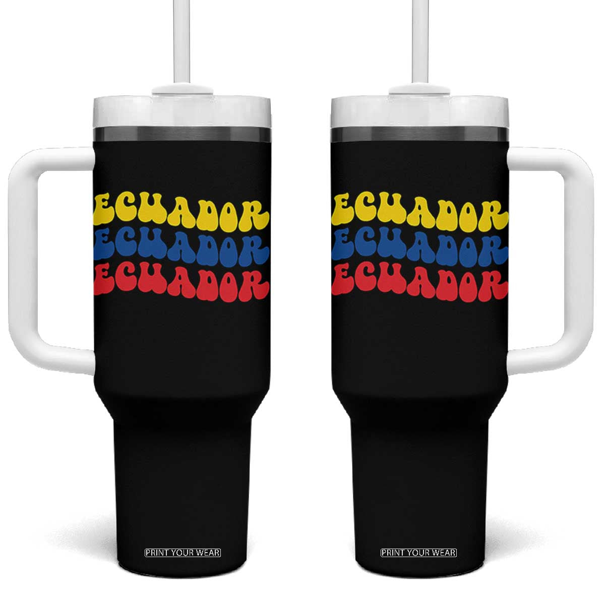 Retro Groovy Ecuador Tumbler With Handle Proud Ecuadorian Heritage TS12 One Size: 40 oz Black Print Your Wear