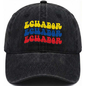 Retro Groovy Ecuador Washed Cotton Baseball Cap Proud Ecuadorian Heritage TS12 Print Your Wear