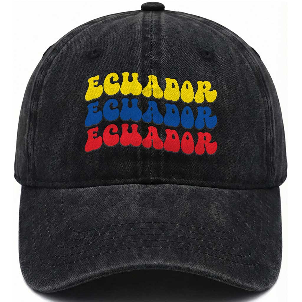 Retro Groovy Ecuador Washed Cotton Baseball Cap Proud Ecuadorian Heritage TS12 Print Your Wear