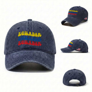 Retro Groovy Ecuador Washed Cotton Baseball Cap Proud Ecuadorian Heritage TS12 Washed Cap Universal Fit Navy Print Your Wear