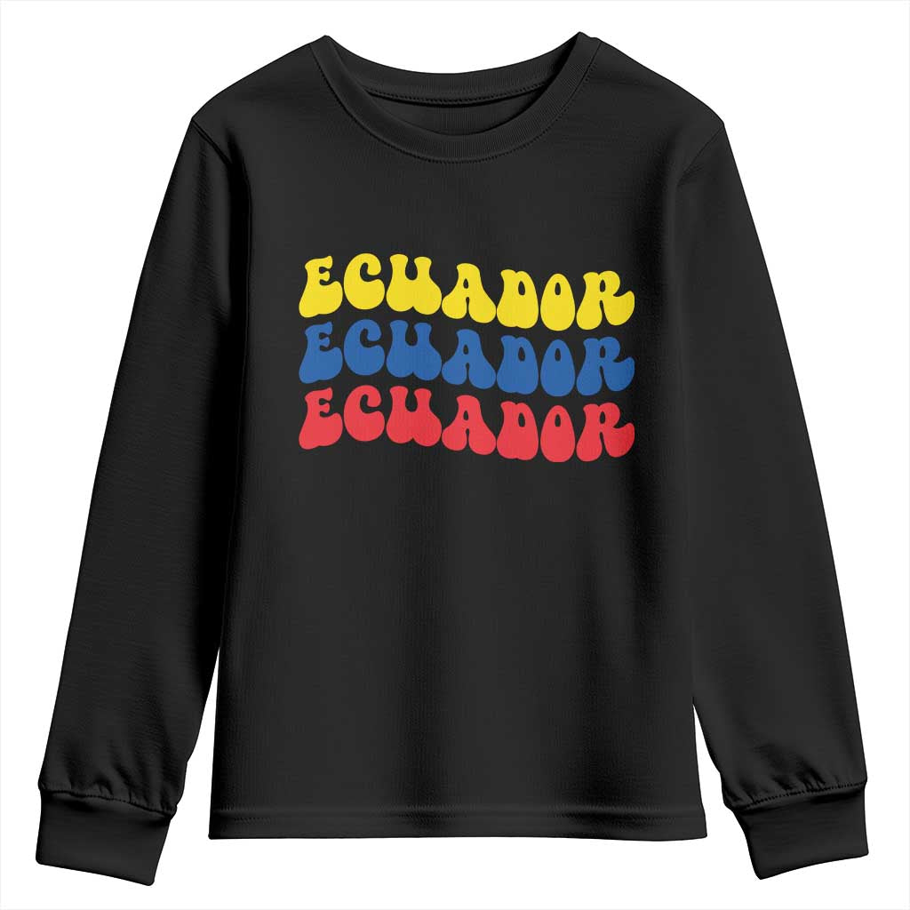 Retro Groovy Ecuador Youth Sweatshirt Proud Ecuadorian Heritage TS12 Black Print Your Wear