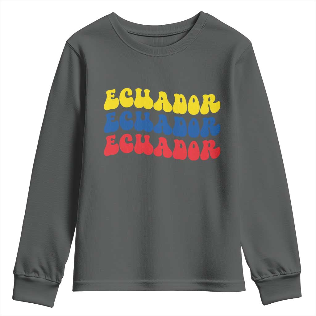 Retro Groovy Ecuador Youth Sweatshirt Proud Ecuadorian Heritage TS12 Dark Heather Print Your Wear
