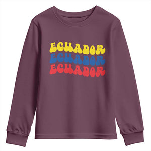 Retro Groovy Ecuador Youth Sweatshirt Proud Ecuadorian Heritage TS12 Maroon Print Your Wear