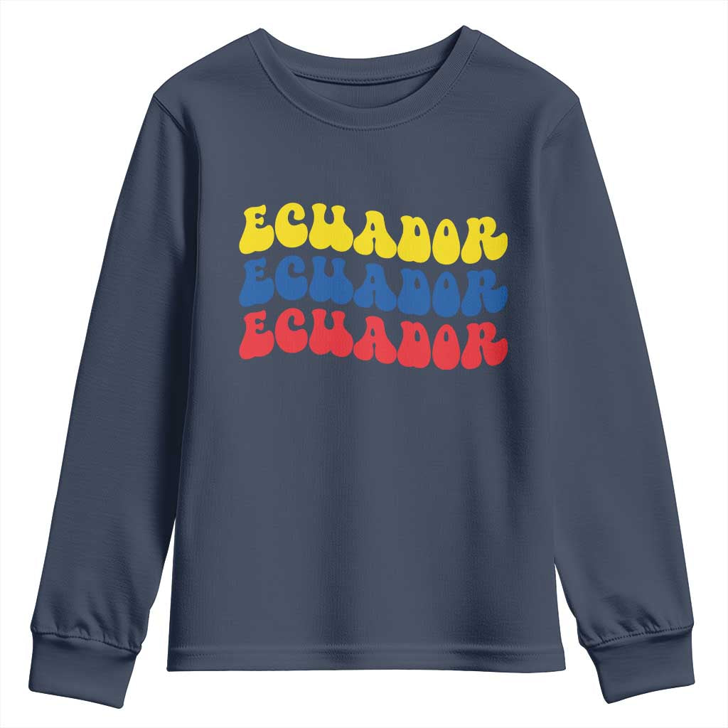 Retro Groovy Ecuador Youth Sweatshirt Proud Ecuadorian Heritage TS12 Navy Print Your Wear
