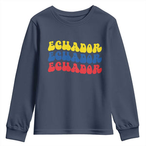 Retro Groovy Ecuador Youth Sweatshirt Proud Ecuadorian Heritage TS12 Navy Print Your Wear
