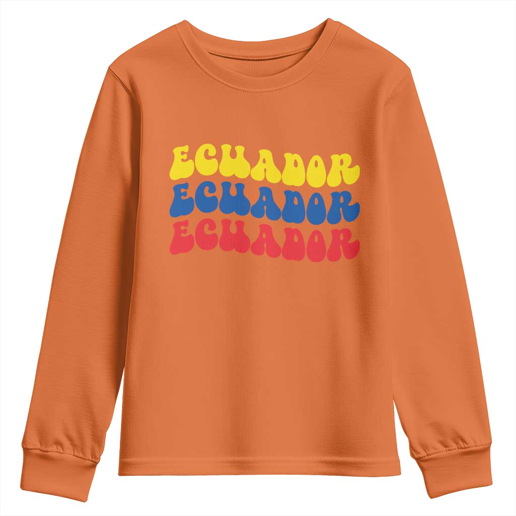 Retro Groovy Ecuador Youth Sweatshirt Proud Ecuadorian Heritage TS12 Orange Print Your Wear