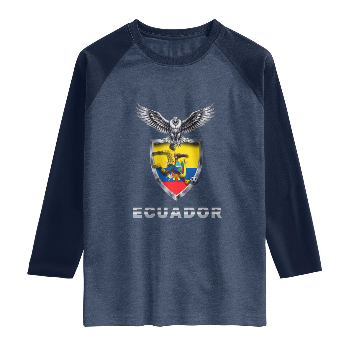 Ecuador Soccer Lover Raglan Shirt Proud Ecuadorian Game Day Gift TS12 Heather Denim Navy Print Your Wear