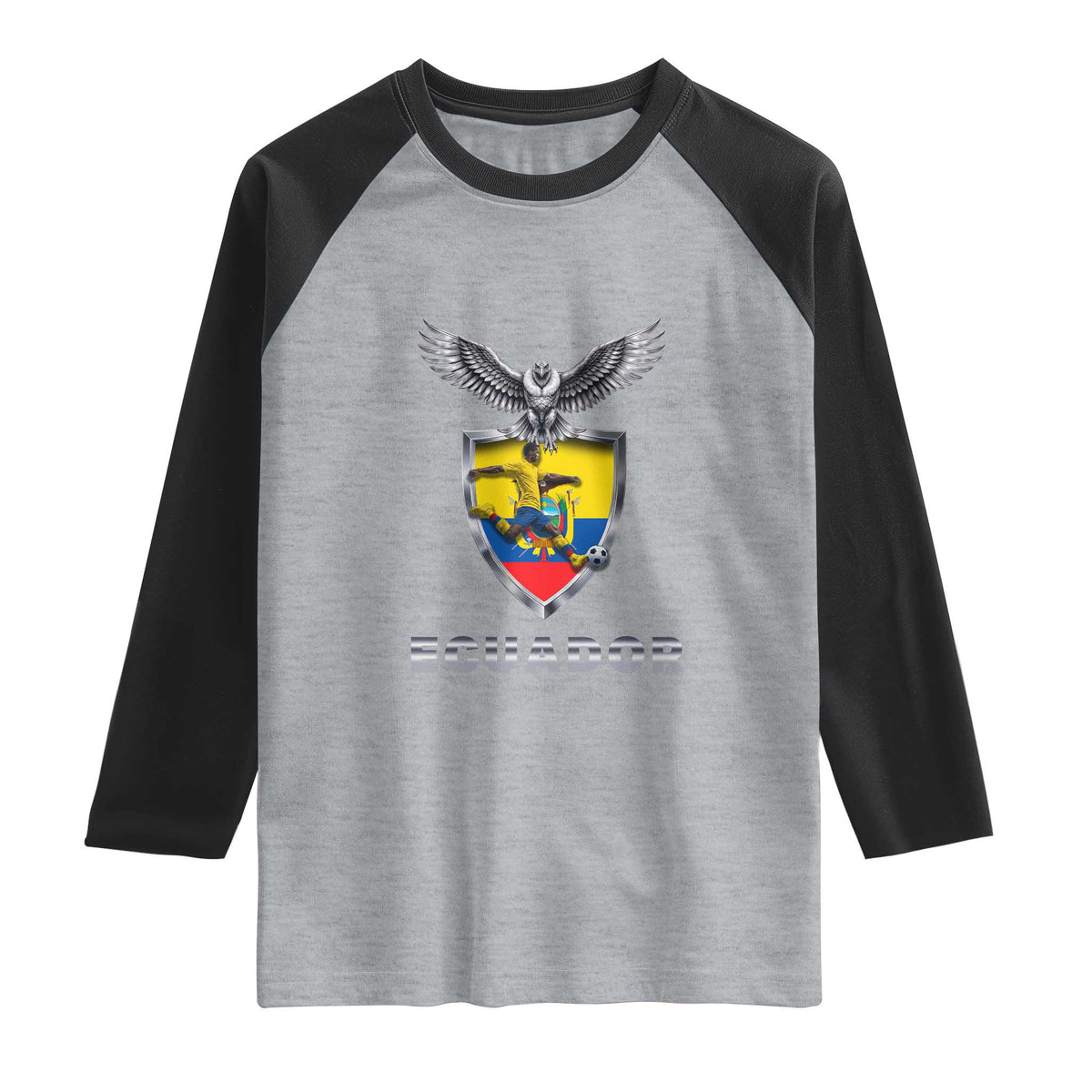 Ecuador Soccer Lover Raglan Shirt Proud Ecuadorian Game Day Gift TS12 Heather Gray Black Print Your Wear
