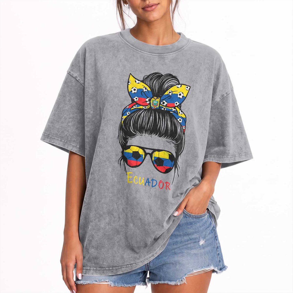 Ecuador Soccer Washed Cotton T-Shirt Chica Ecuatoriana Pride Game Day Gift