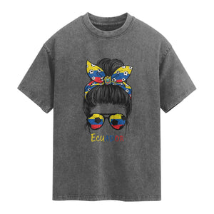 Ecuador Soccer Washed Cotton T-Shirt Chica Ecuatoriana Pride Game Day Gift