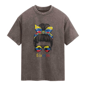 Ecuador Soccer Washed Cotton T-Shirt Chica Ecuatoriana Pride Game Day Gift