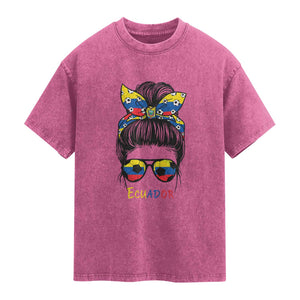 Ecuador Soccer Washed Cotton T-Shirt Chica Ecuatoriana Pride Game Day Gift