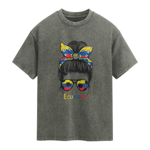 Ecuador Soccer Washed Cotton T-Shirt Chica Ecuatoriana Pride Game Day Gift