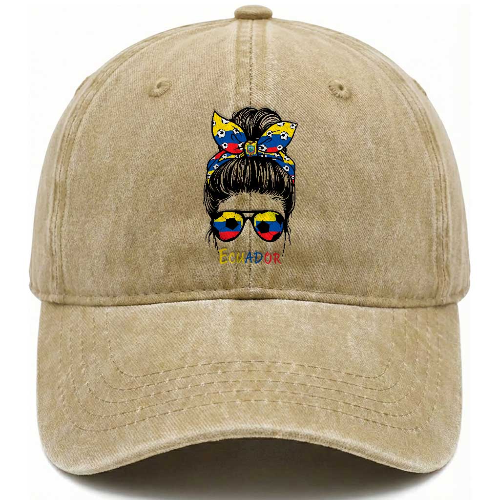 Ecuador Soccer Washed Cotton Baseball Cap Chica Ecuatoriana Pride Game Day Gift TS12 Print Your Wear
