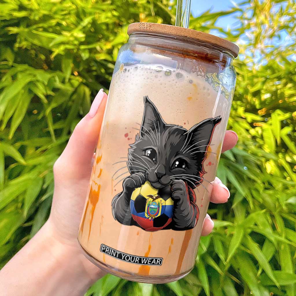 Ecuador Black Cat Soccer Game Day Glass Can Cat Lover Gift TS12 White Print Your Wear